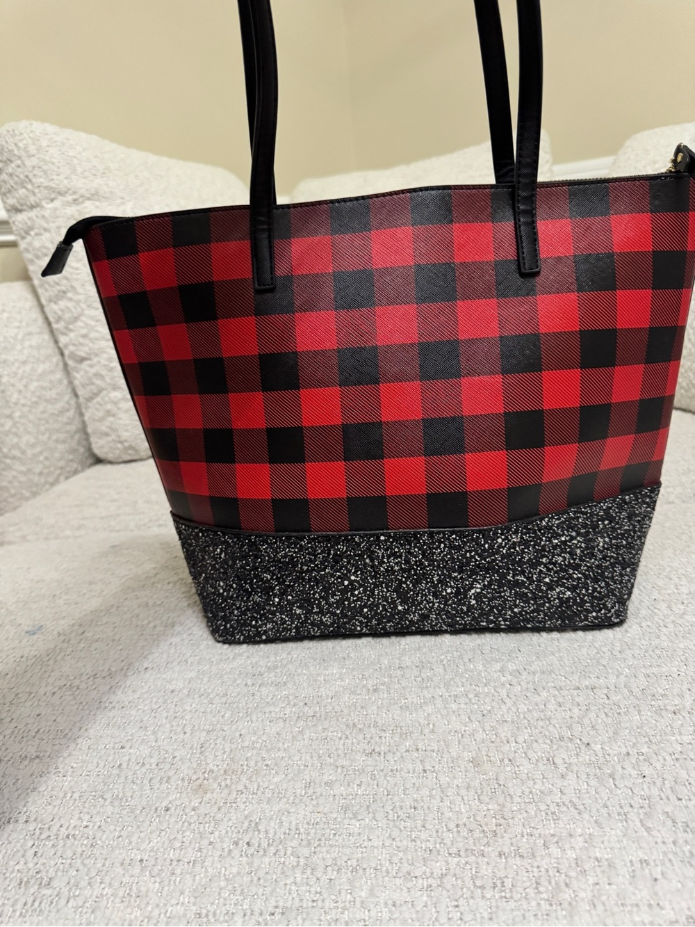 Kate Spade Buffalo Plaid Black And Silver Glitter Set Tote Wallet Cardholder - Picture 8 of 16